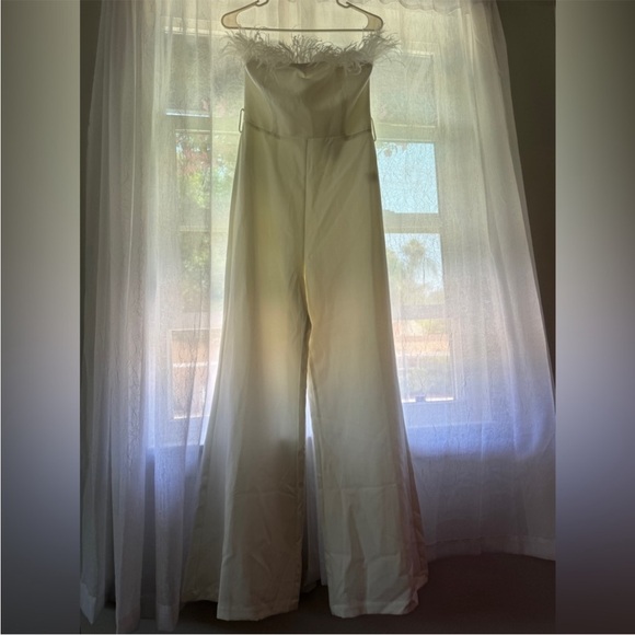 NWT 12th Tribe White Velma Feathered Strapless Jumpsuit - Picture 4 of 9